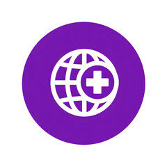 Poster - Minimalist icon depicting a globe with a medical cross symbol representing worldwide digital healthcare and medical accessibility