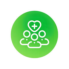 Aufkleber - Minimalist green icon depicting a heart with a medical cross connected to a group of people symbolizing healthcare support and holistic well being