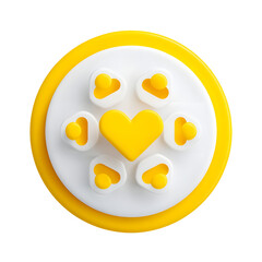 Poster - A simple and clean design featuring a yellow circular heart icon made up of smaller yellow bubbles or circles symbolizing compassion and positive emotions