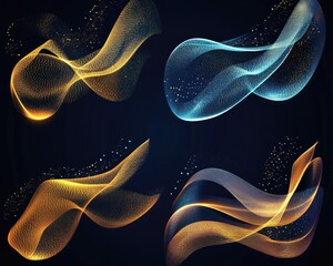 Poster - Abstract waves of blue and orange light gracefully intertwine against a dark background. creating a dynamic visual rhythm ideal for digital design and artistic projects