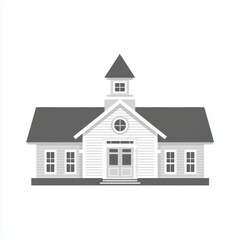 Poster - Illustration of a simple white church building with a dark gray roof and steeple.