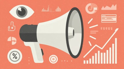 Aufkleber - Marketing and advertising concept with megaphone, eye, and data visualization elements