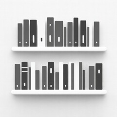 Poster - Minimalist monochrome design of bookshelves filled with books, clean and modern