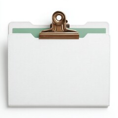 Poster - Minimalist white clipboard with a brass clip and a mint green paper insert