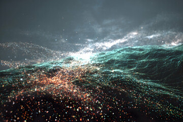 Poster - Abstract digital landscape with shimmering particles.