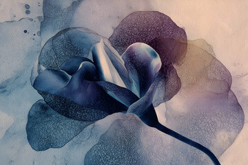 Poster - Detailed abstract flower painting in shades of blue and purple.
