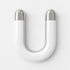 Poster - Modern minimalist horseshoe magnet design on white background with shiny metal caps