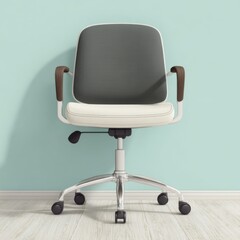 Poster - Modern office chair on a light wooden floor against a teal wall backdrop