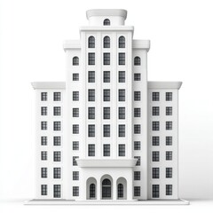 Poster - Modern white architectural building with many windows against a clean white background