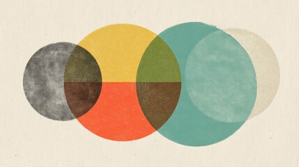 Poster - Overlapping colorful circles on a textured off-white background, modern graphic art