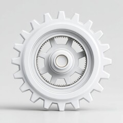 Poster - Shiny white gear mechanism isolated against a neutral background for design.