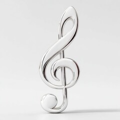 Poster - Shiny silver treble clef symbol isolated on white background with soft shadows.