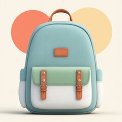 Poster - Stylish 3D Render of a Pastel Blue Backpack with Orange and White Accents