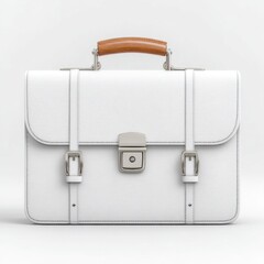 Poster - Stylish white briefcase with leather handle isolated on a clean white background.