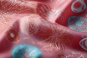 Poster - Detailed design of micro-organisms on textured fabric.
