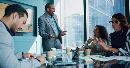 Aufkleber - Business people, finance or screen in office for meeting, productivity report or feedback chart. Mature speaker, staff or presentation in boardroom for company growth, budget review or funding pitch