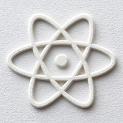 Poster - White embossed design of an atom on textured paper with soft lighting.