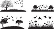 © Nazia - Silhouette Collection of Birds Flying Over Trees and Fields Nature and Wildlife Landscape Set
