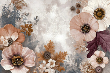Poster - Muted floral design with textured background.