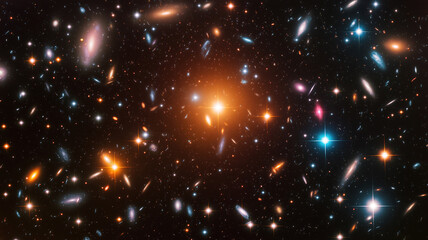 Poster - Endless night sky with sparkling stars and distant galaxies forming a cosmic landscape