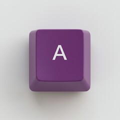 Fototapete - Purple Keyboard Key with Letter A on a White Background, Close-Up