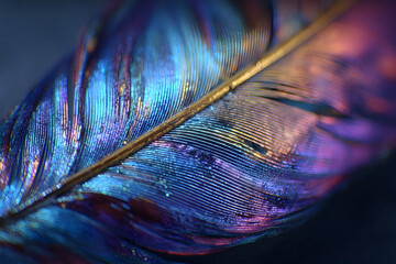 Poster - Close-up view of a vibrant feather's intricate texture.