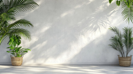 Poster - A white wall with two potted plants on either side. The wall is bare and the plants are the only decoration
