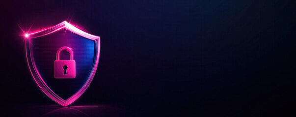 Poster - A blue and pink shield with a keyhole in the middle. The shield is a symbol of protection and security