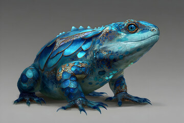 Poster - Detailed digital illustration of a fantastical blue toad.