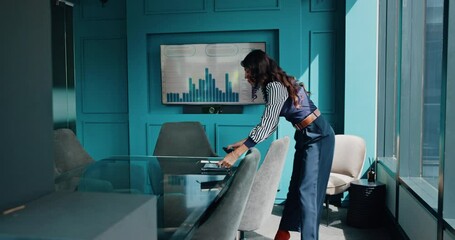 Aufkleber - Business woman, laptop or walking with documents in conference for meeting preparation or start at office. Female person, employee or analyst getting ready with computer for company review or report