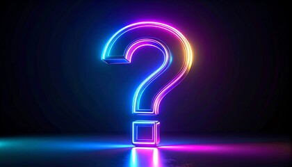 Poster - A glowing neon question mark stands against a dark background, radiating vibrant colors and creating a striking visual effect