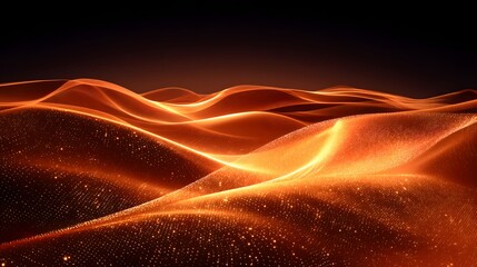 Poster - Glowing Orange and Gold Particle Landscape at Night