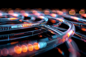 Poster - Colorful neon patterns create dynamic visual effects in a modern abstract design showcasing technology and motion
