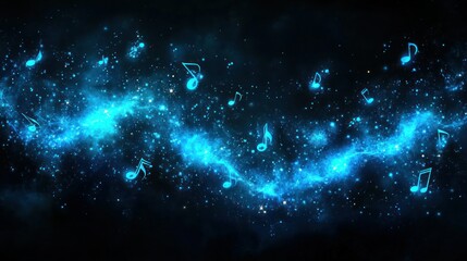 Wall Mural - Cosmic musical notes flowing in a dark blue space
