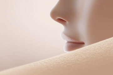 Poster - Close-up of a smooth, feminine face with soft lips and a gentle contour, showcasing delicate skin texture against a minimalistic background, emphasizing beauty and serenity