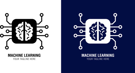 Fototapete - machine learning logo design. brain chip technology concept