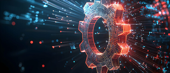 Fototapete - Abstract Digital Gear Illustration With Glowing Lines