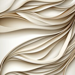 Poster - Abstract image of flowing, wavy beige and off white paper shapes against a bright white background. The curves create a sense of movement and