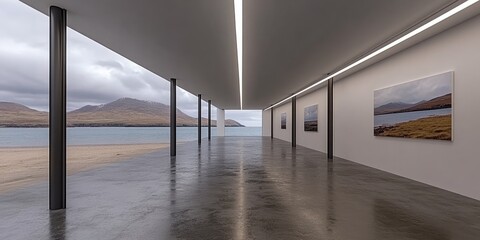 Wall Mural - Modern gallery overlooking coastal landscape