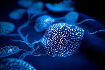 Poster - Close-up view of glowing, intricate patterns on dark fabric.