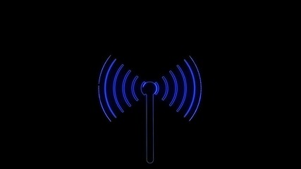 Poster - Glowing neon wireless network communication features a radio antenna icon and a network cable for internet connection