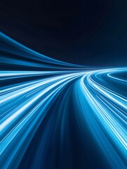 Aufkleber - 未来的な光の道 抽象的な青いライトのトレイル 夜間の長時間の露出による速度と動きの概念 夜間の都会の道路の急速な交通
