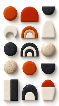Abstract Geometric Composition with 3D Shapes and Textured Elements