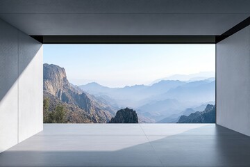 Wall Mural - Modern minimalist interior with mountain vista
