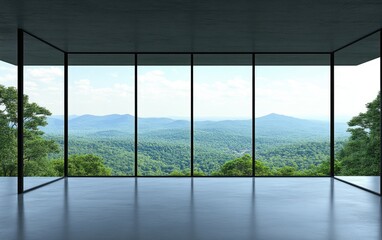 Wall Mural - Modern, open-plan room with panoramic mountain views