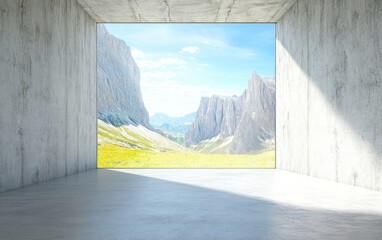 Wall Mural - Concrete space with mountain view
