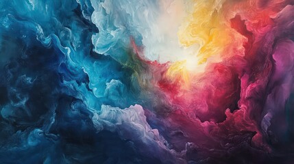 Poster - A Vibrant Nebula of Painted Colors Abstract Background with Swirling Depths