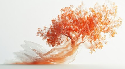 Poster - Abstract autumnal tree with flowing roots against a stark white backdrop