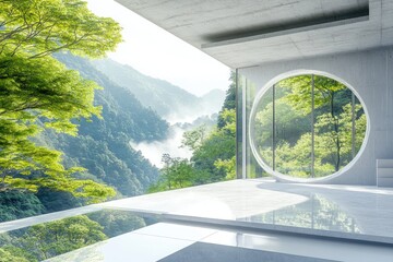 Wall Mural - Modern Zen Interior with Mountain Views