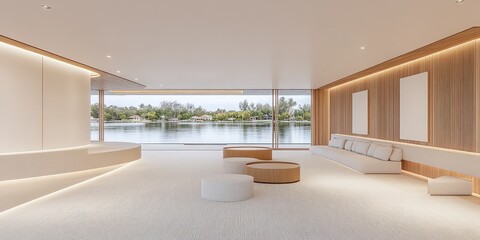 Wall Mural - Modern minimalist living area with water views